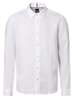 BOSS Męska koszula lniana - S-LIAM-kent-C1-233 Mężczyźni Regular Fit len biały jednolity,