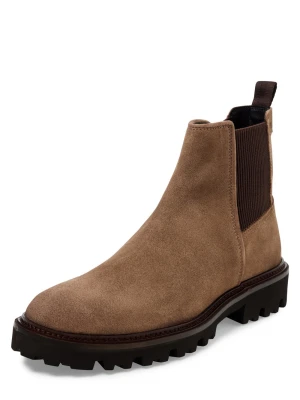 BOSS Męskie skórzane buty Chelsea - Julyo Mężczyźni skóra brązowy|szary jednolity,