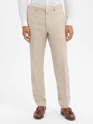 BOSS Męskie spodnie garniturowe z zawartością lnu - H-Leon Mężczyźni Regular Fit len beżowy,