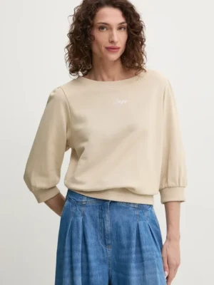 BOSS Orange bluza bawełniana damska kolor beżowy z aplikacją 50540962