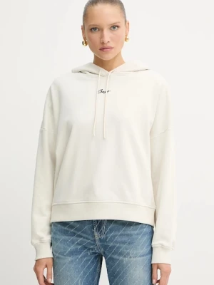 BOSS Orange bluza bawełniana damska kolor beżowy z kapturem gładka 50547572