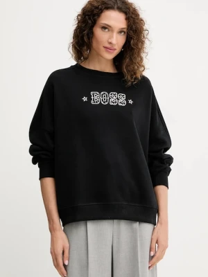 BOSS Orange bluza bawełniana damska kolor czarny z aplikacją 50546961
