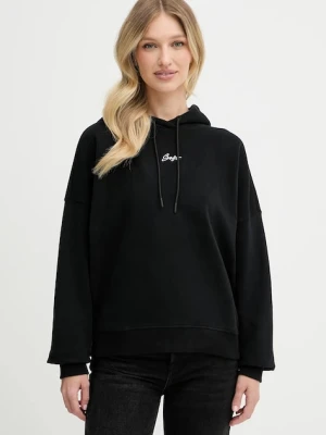 BOSS Orange bluza bawełniana damska kolor czarny z kapturem gładka 50547572