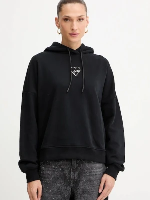 BOSS Orange bluza bawełniana damska kolor czarny z kapturem z aplikacją 50551429