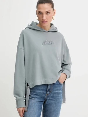 BOSS Orange bluza bawełniana damska kolor szary z kapturem z aplikacją 50545507