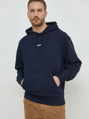 BOSS Orange bluza bawełniana męska kolor granatowy z kapturem z nadrukiem 50514530