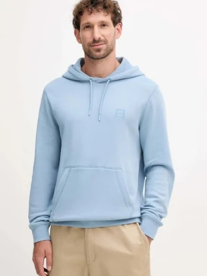 BOSS Orange bluza bawełniana męska kolor niebieski z kapturem gładka 50509314