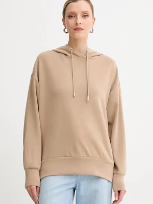 BOSS Orange bluza damska kolor beżowy z kapturem gładka 50551451