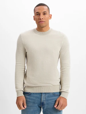 BOSS Orange BOSS - Męski sweter z dzianiny - Aspoki Mężczyźni Bawełna beżowy wypukły wzór tkaniny,