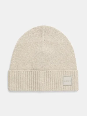 BOSS Orange czapka wełniana kolor beżowy z cienkiej dzianiny wełniana 50522447