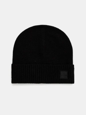 BOSS Orange czapka wełniana kolor czarny z cienkiej dzianiny wełniana 50522447