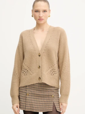 BOSS Orange kardigan z wełną C_Fortellini damski kolor beżowy 50548940
