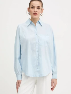 BOSS Orange koszula bawełniana damska kolor niebieski relaxed z kołnierzykiem klasycznym 50552163