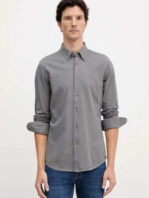 BOSS Orange koszula bawełniana męska kolor szary slim z kołnierzykiem button-down 50543089