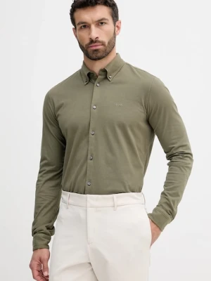 BOSS Orange koszula bawełniana męska kolor zielony slim z kołnierzykiem button-down 50543089