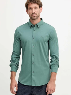 BOSS Orange koszula bawełniana męska kolor zielony slim z kołnierzykiem button-down 50543089
