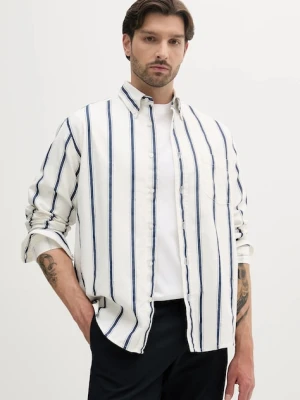 BOSS Orange koszula z domieszką lnu męska kolor biały relaxed z kołnierzykiem button-down 50538296