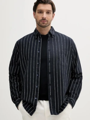 BOSS Orange koszula z domieszką lnu męska kolor granatowy relaxed z kołnierzykiem button-down 50538296