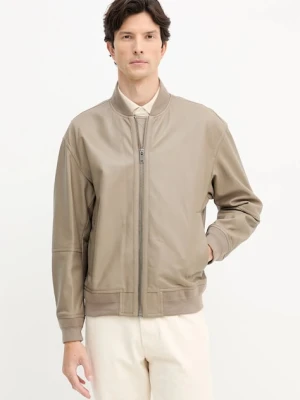 BOSS Orange kurtka bomber skórzana kolor beżowy przejściowa 50547545