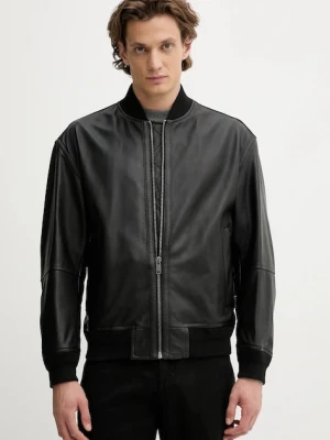 BOSS Orange kurtka bomber skórzana kolor czarny przejściowa 50547545