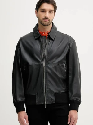 BOSS Orange kurtka skórzana kolor czarny przejściowa oversize 50543240