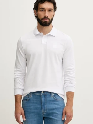 BOSS Orange longsleeve męski bawełniany z elastanem Passerby biały