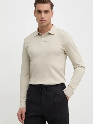 BOSS Orange longsleeve męski bawełniany z elastanem Passerby beżowy