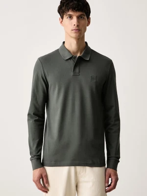 BOSS Orange longsleeve męski bawełniany z elastanem Passerby zielony