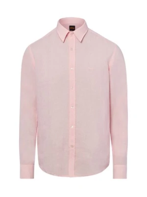 BOSS Orange Męska koszula lniana - Relegant Mężczyźni Regular Fit len różowy,
