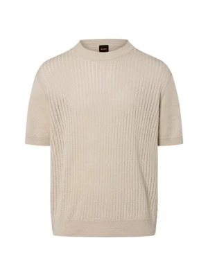 BOSS Orange Męski sweter z dzianiny z zawartością lnu - Ajordino Mężczyźni len beżowy jednolity,