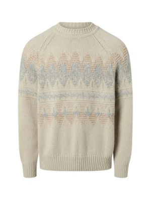BOSS Orange Męski sweter z dzianiny z zawartością wełny - Karombo Mężczyźni beżowy|wielokolorowy wzorzysty,