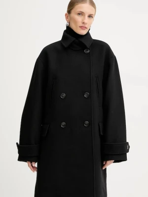 BOSS Orange płaszcz z dodatkiem wełny kolor czarny 50548650