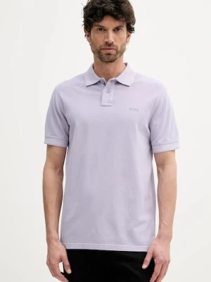 BOSS Orange polo bawełniane kolor fioletowy gładki 50507813