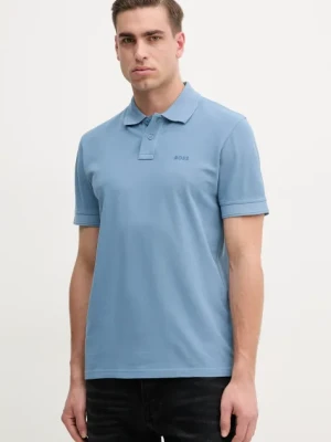 BOSS Orange polo bawełniane kolor niebieski gładki 50507813