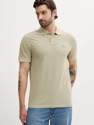 BOSS Orange polo bawełniane kolor zielony gładki 50507813