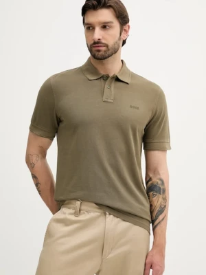BOSS Orange polo bawełniane kolor zielony gładki 50507813