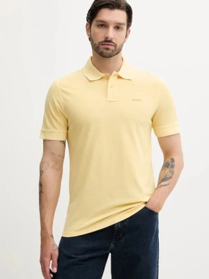 BOSS Orange polo bawełniane kolor żółty gładki 50507813