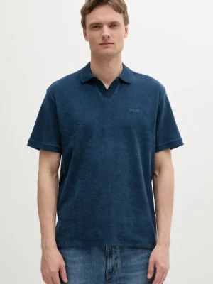 BOSS Orange polo bawełniane męski kolor granatowy gładki 50539869