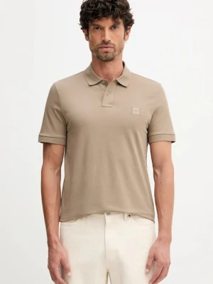 BOSS Orange polo męski kolor beżowy gładki 50507803