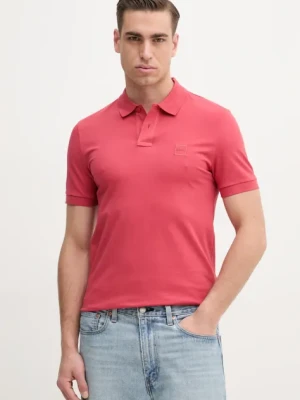 BOSS Orange polo męski kolor różowy gładki 50507803