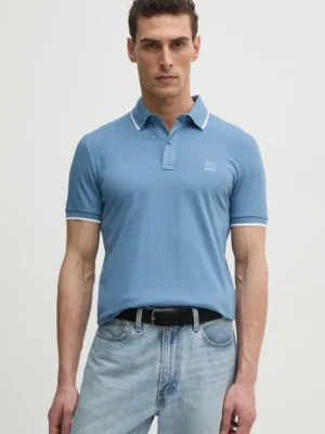 BOSS Orange polo męski kolor niebieski gładki 50507699