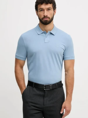 BOSS Orange polo męski kolor niebieski gładki 50507803