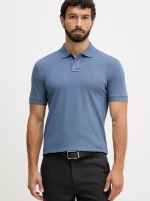 BOSS Orange polo męski kolor niebieski gładki 50507803
