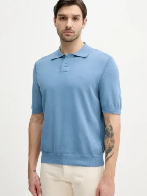 BOSS Orange polo męski kolor niebieski gładki 50514223