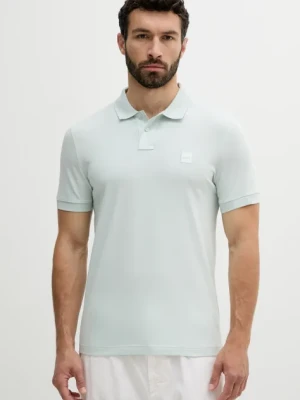 BOSS Orange polo męski kolor turkusowy gładki 50507803