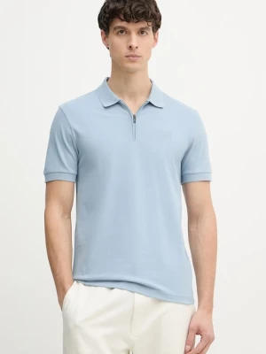 BOSS Orange polo męskie z bawełną niebieski