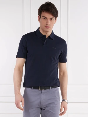 BOSS ORANGE Polo slub | Regular Fit granatowy