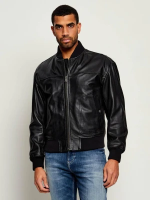BOSS ORANGE Skórzana kurtka bomber Jokans | Regular Fit czarny