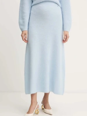 BOSS Orange spódnica z domieszką wełny kolor niebieski maxi rozkloszowana 50548955