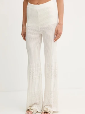 BOSS Orange spodnie damskie kolor beżowy dopasowane high waist 50535496